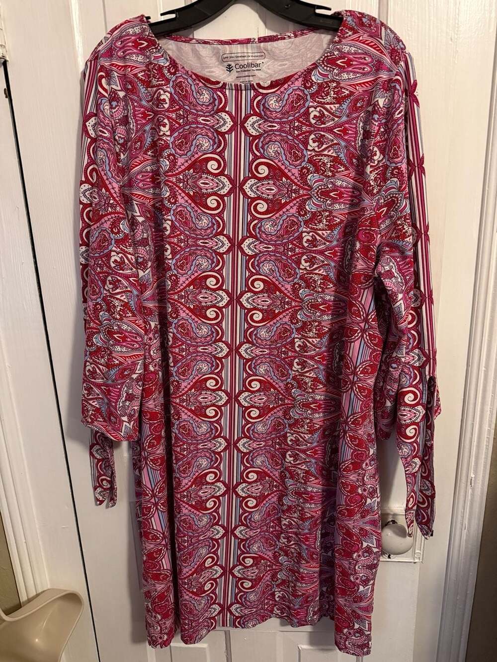 Coolibar UPF 50+ Sun Protection Pink Paisley Long Sleeve Dress Plus Size XXL